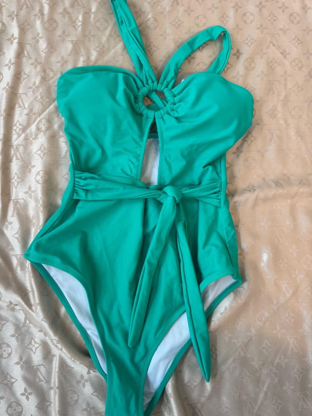 Cupshe Emerald Teal One-Piece with Front Ring and Waist Tie